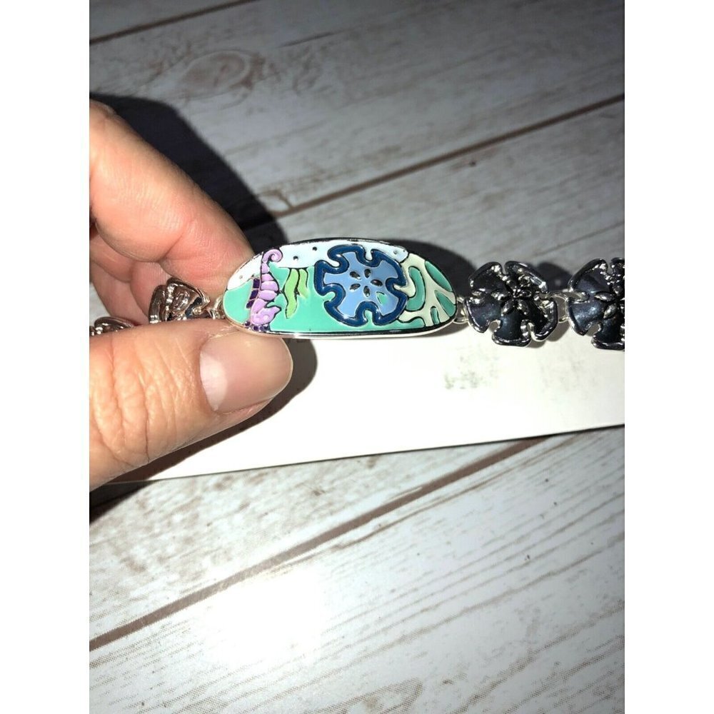Star Fish Sea Shells Enamel Silver Tone Bracelet